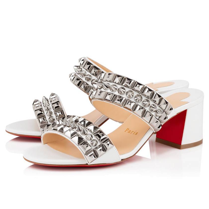 Women's Christian Louboutin Tina Goes Mad 55mm Leather Sandals - Bianco/Silver [9753-168]